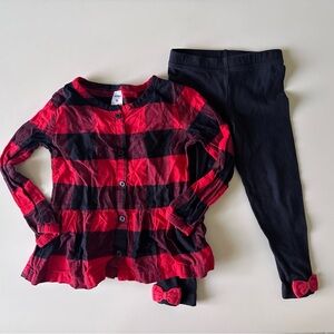 3T Toddler Girls Carter's Red & Black Buffalo Plaid Matching Shirt and Leggings